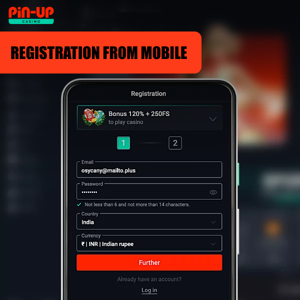 Registering for Pin Up on your mobile device mirrors the process done on a PC.