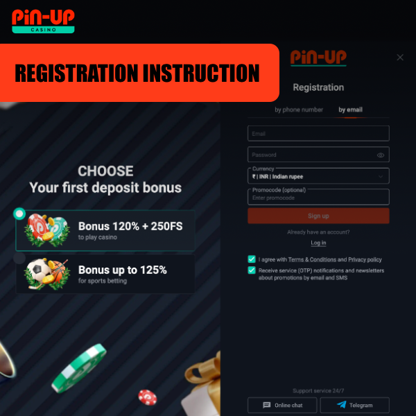 Joining Pin Up Casino involves a straightforward two-step registration process.